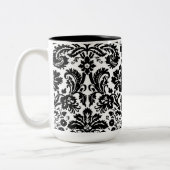 白黒スタイリッシュなダマスク織パターン ツートーンマグカップ (左)