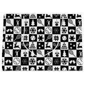 白黒スタイリッシュのクリスマステニス ラージペーパーバッグ (正面)