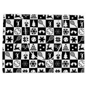 白黒スタイリッシュのクリスマステニス ラージペーパーバッグ (裏面)