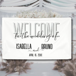 白黒スタイリッシュの歓迎結婚の挨拶 横断幕