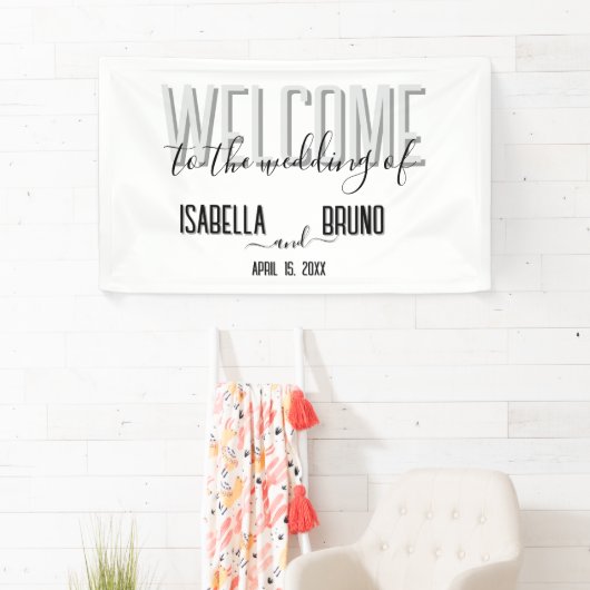 白黒スタイリッシュの歓迎結婚の挨拶 横断幕 (インサイチュ)