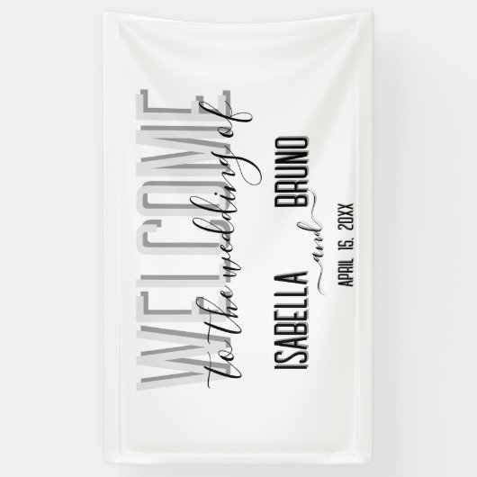 白黒スタイリッシュの歓迎結婚の挨拶 横断幕 (縦)