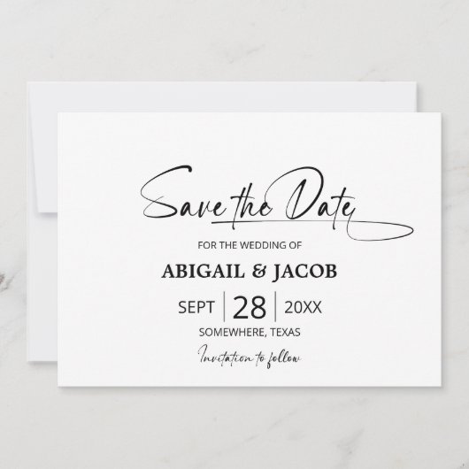 白黒スタイリッシュの結婚式の日付を保存 招待状 (正面)