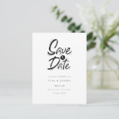 白黒スタイリッシュエッチング日付の保存 ポストカード (スタンド正面)