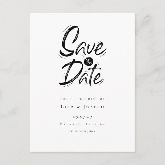 白黒スタイリッシュエッチング日付の保存 ポストカード (正面)