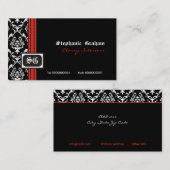 白黒スタイリッシュダマスクモノグラム名刺 名刺 (正面/裏面)