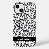 白黒スタイリッシュハートパターンのパーソナライズ Case-Mate iPhoneケース (裏面)