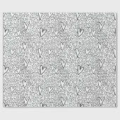 白黒スタイリッシュハートパターン ラッピングペーパー (フラット)