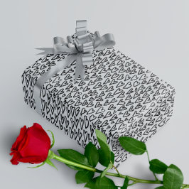 白黒スタイリッシュハートパターン ラッピングペーパー