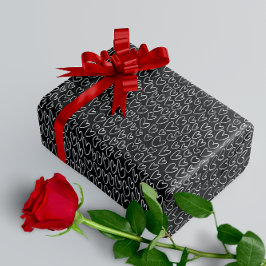 白黒スタイリッシュハートパターン ラッピングペーパー