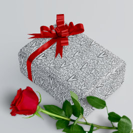 白黒スタイリッシュハートパターン ラッピングペーパー