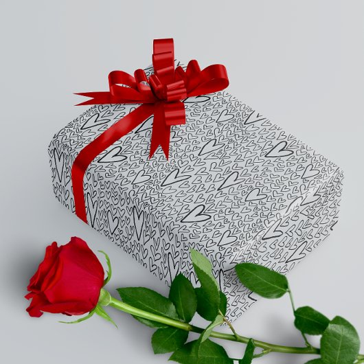 白黒スタイリッシュハートパターン ラッピングペーパー