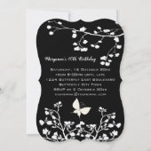 白黒スタイリッシュバタフライ誕生日 招待状 (裏面)