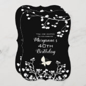 白黒スタイリッシュバタフライ誕生日 招待状 (正面/裏面)