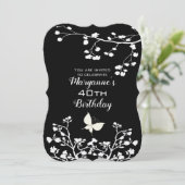 白黒スタイリッシュバタフライ誕生日 招待状 (スタンド正面)