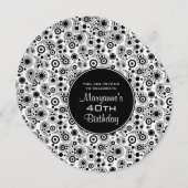 白黒スタイリッシュペイズリースタイル誕生日 招待状 (正面/裏面)