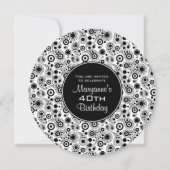 白黒スタイリッシュペイズリースタイル誕生日 招待状 (正面)
