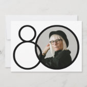 白黒スタイリッシュミニマル写真第80誕生日 招待状 (正面)