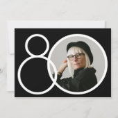 白黒スタイリッシュミニマル写真第80誕生日 招待状 (正面)