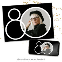 白黒スタイリッシュミニマル写真第80誕生日