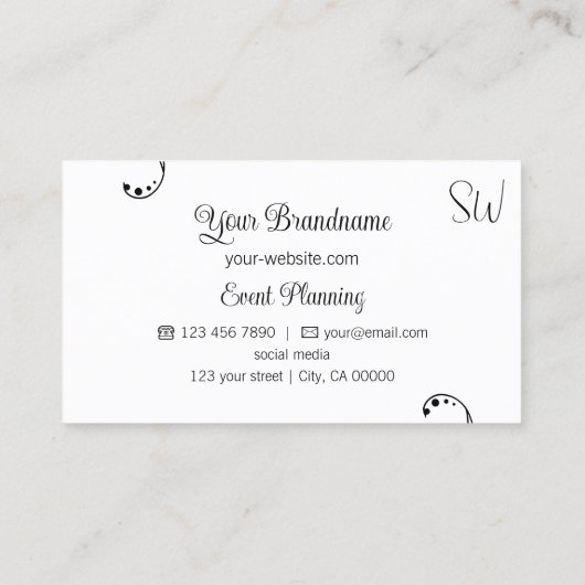 白黒スタイリッシュモノグラム付きシック華美シック 名刺 (裏面)