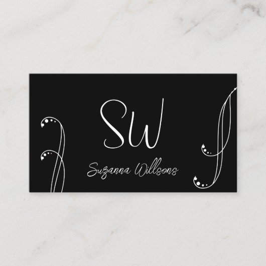 白黒スタイリッシュモノグラム付きシック華美シック 名刺 (正面)