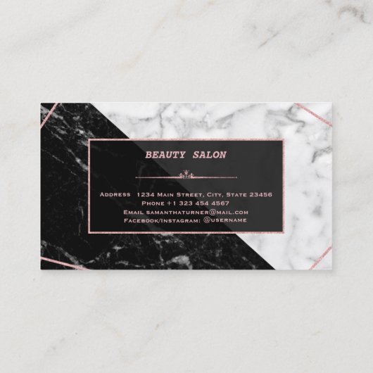 白黒スタイリッシュ大理石バラ金ゴールドメークアップアーティスト 名刺 (裏面)