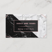 白黒スタイリッシュ大理石バラ金ゴールドメークアップアーティスト 名刺 (正面)