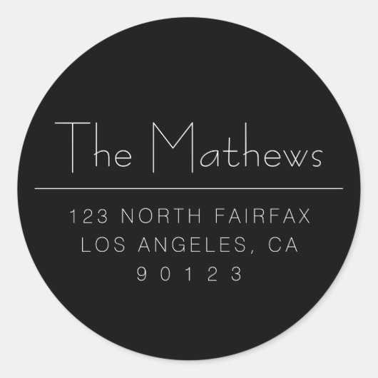 白黒スタイリッシュ差出人住所またはその他の文字 ラウンドシール (正面)