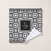 白黒スタイリッシュ幾何学模様モノグラム バスタオルセット (ウォッシュタオル)