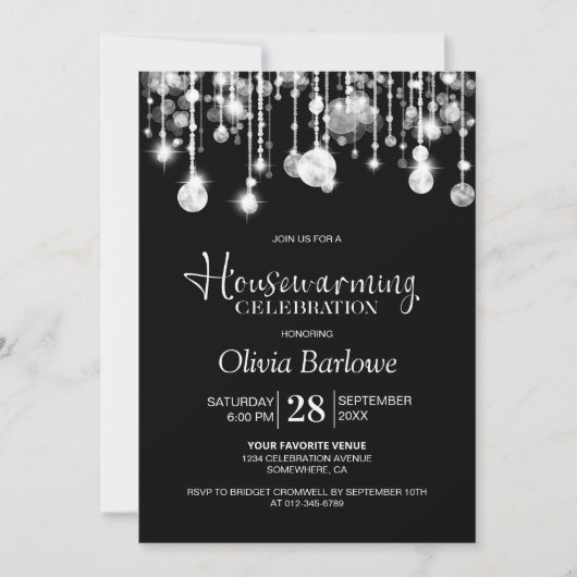 白黒スタイリッシュ引っ越し祝いパーティーパーティー 招待状 (正面)
