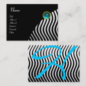 白黒スタイリッシュ波、ブルージェムストーンモノグラム 名刺 (正面/裏面)