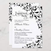 白黒スタイリッシュ渦巻き婚約パーティ 招待状 (正面/裏面)