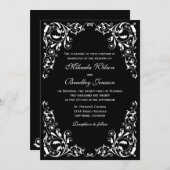 白黒スタイリッシュ渦巻き結婚式招待状 招待状 (正面/裏面)