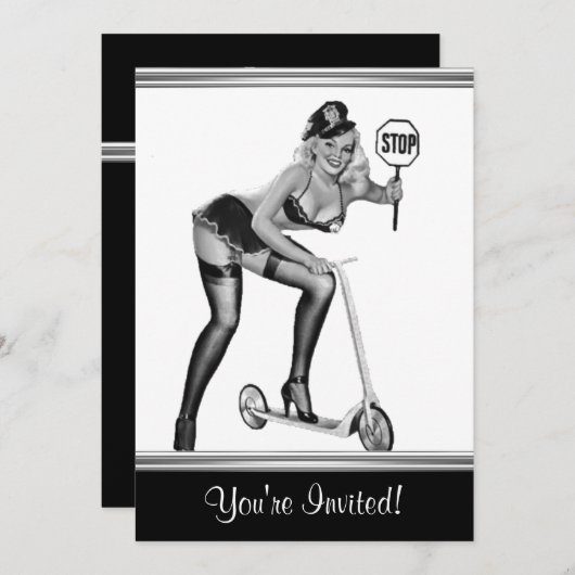白黒スタイルピンアップガール1 招待状 (正面/裏面)