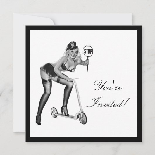 白黒スタイルピンアップガール1 招待状 (正面)