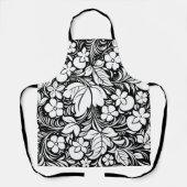 白黒スタイルフローラルパターン2 エプロン (正面)
