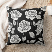 白黒スタイル化バラ クッション (ブランケット)