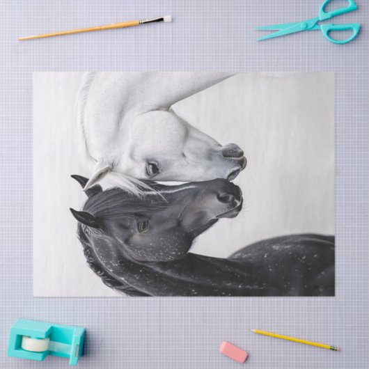 白黒スタリオンホースアートデコップページ 薄葉紙 (クラフト)