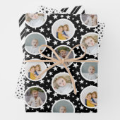 白黒スターストライプズ写真コラージュクリスマス ラッピングペーパーシート (インサイチュ)