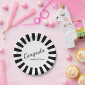 白黒スターバストストライプ大事な行事 ペーパープレート (パーティー)