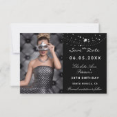 白黒スターフォトエレガントな誕生日パーティー セーブザデート (正面)