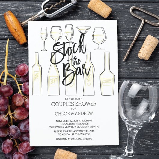 白黒ストックバーカップルシャワー招待状 招待状