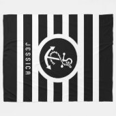 白黒ストライプいかり フリースブランケット (正面(横))