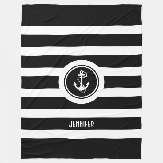 白黒ストライプいかり フリースブランケット (正面)