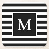 白黒ストライプが付いているカスタムで白いモノグラム スクエアペーパーコースター (正面)