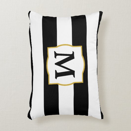 白黒ストライプが付いているカスタムなモノグラム アクセントクッション (正面(垂直))