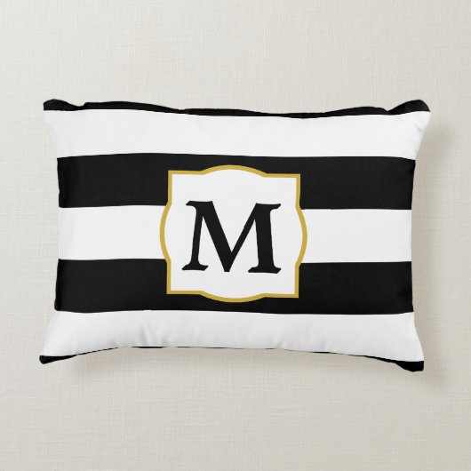 白黒ストライプが付いているカスタムなモノグラム アクセントクッション (裏面)