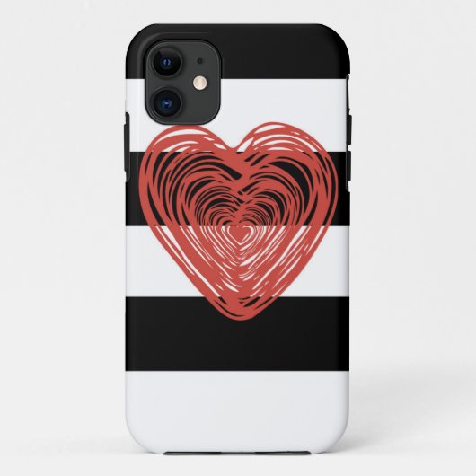 白黒ストライプが付いている赤いハート Case-Mate iPhoneケース (裏面)