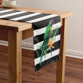 白黒ストライプとオウム ショートテーブルランナー (インサイチュ)